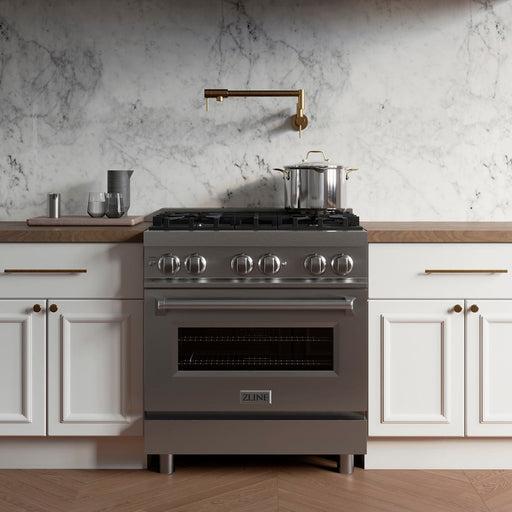 ZLINE 30 in. 4.0 cu. ft. Legacy Dual Fuel Range with 4 Burner Gas Cooktop and Electric Convection Oven in Stainless Steel (RA30)