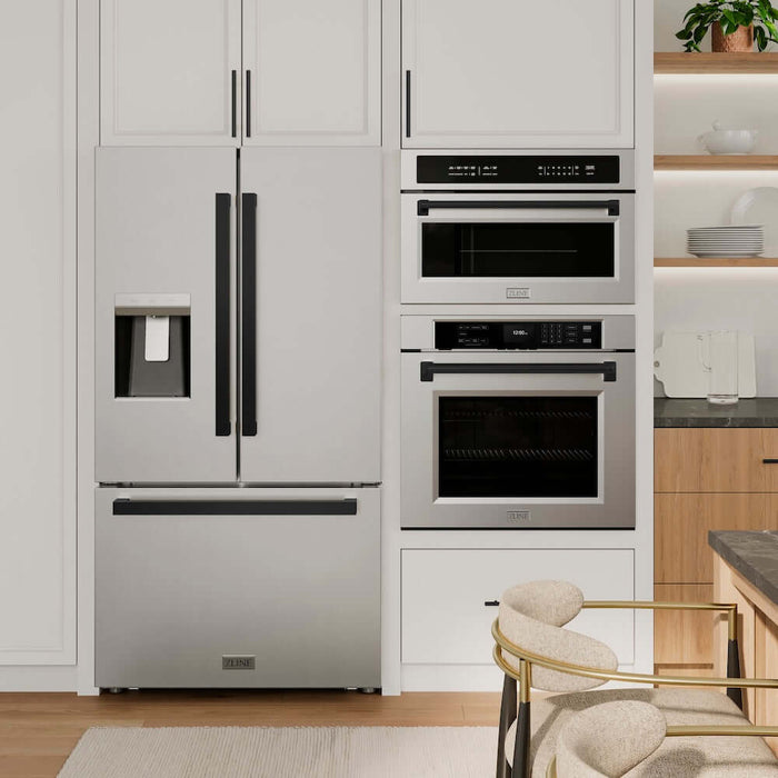 ZLINE Autograph Edition 36 in. 28.9 cu. ft. Standard-Depth French Door External Water Dispenser Refrigerator with Dual Ice Maker in Fingerprint-Resistant Stainless Steel and Matte Black Modern Handles (RSMZ-W-36-FMB)