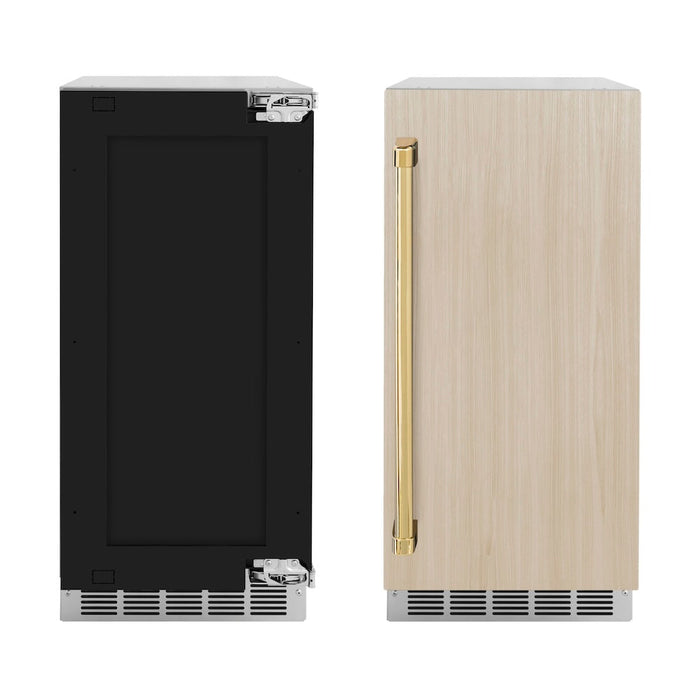 ZLINE Autograph Edition 15 in. Touchstone Gourmet Ice Maker with Drain Pump and Panel Ready Door with Polished Gold Handle (IGMDPZ-15-G)