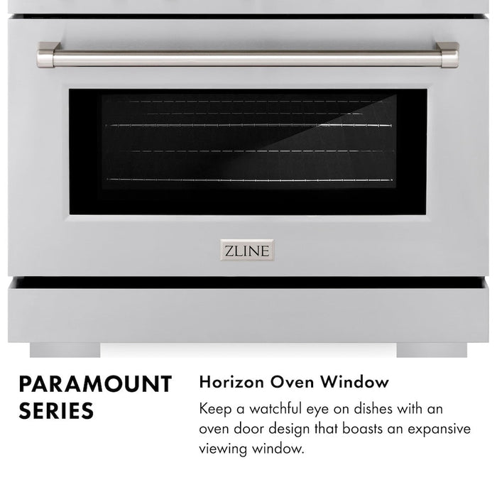 ZLINE Autograph Edition 36 in. 5.2 cu. ft. Paramount Dual Fuel Range with 6 Burner Gas Cooktop and Electric Convection Oven in Stainless Steel with Polished Nickel Helix Handle and Knob Accents (SDRZ-36-KPN)