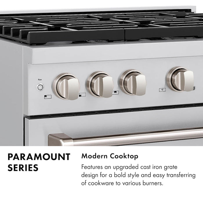 ZLINE Autograph Edition 48 in. 6.7 cu. ft. Paramount Double Oven Gas Range with 8 Burner Cooktop in Stainless Steel and Polished Nickel Helix Handles and Knob Accents (SGRZ-48-KPN)