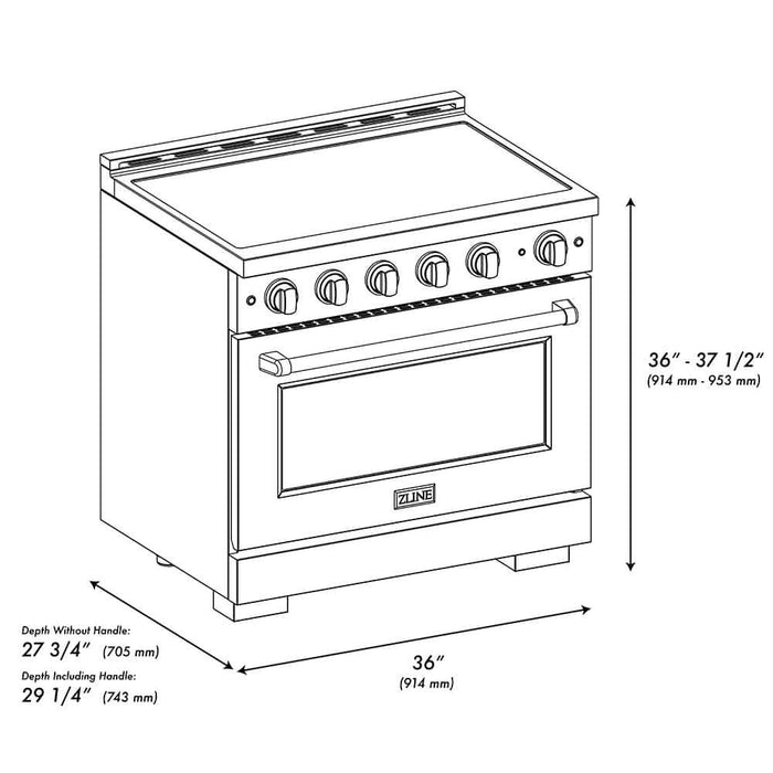 ZLINE Autograph Edition 36 in. 5.2 cu. ft. Paramount Induction Range with 5 Element Cooktop and Electric Convection Oven in Stainless Steel with Polished Gold Helix Handle and Knob Accents (SINRZ-36-KG)