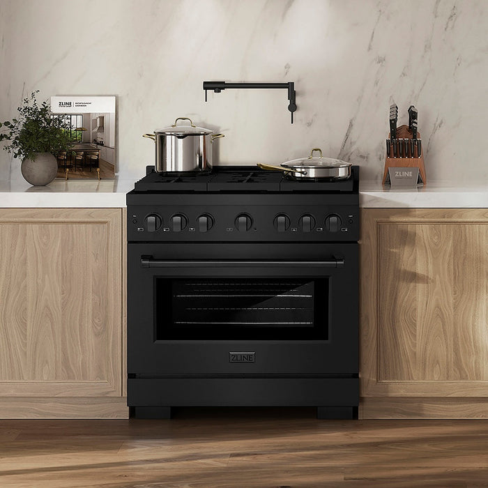 ZLINE 36 in. 5.2 cu. ft. Paramount Dual Fuel Range with 6 Burner DuoPro™ Cooktop and Electric Convection Oven in Black Stainless Steel (PSDRB-36)