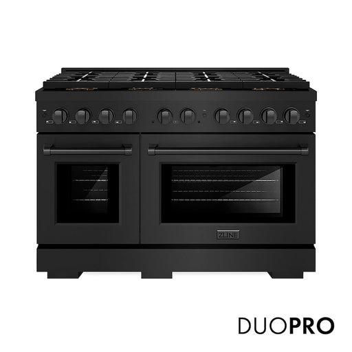 ZLINE 48 in. 6.7 cu. ft. Paramount Dual Fuel Range with 8 Burner DuoPro™ Cooktop and Dual Ovens in Black Stainless Steel (PSDRB-48)