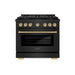 ZLINE Autograph Edition 36 in. 5.2 cu. ft. Paramount Dual Fuel Range with 6 Burner DuoPro™ Cooktop and Electric Convection Oven in Black Stainless Steel and Champagne Bronze Accents (PSDRBZ-36-CB)