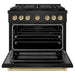ZLINE Autograph Edition 36 in. 5.2 cu. ft. Paramount Dual Fuel Range with 6 Burner DuoPro™ Cooktop and Electric Convection Oven in Black Stainless Steel and Champagne Bronze Accents (PSDRBZ-36-CB)