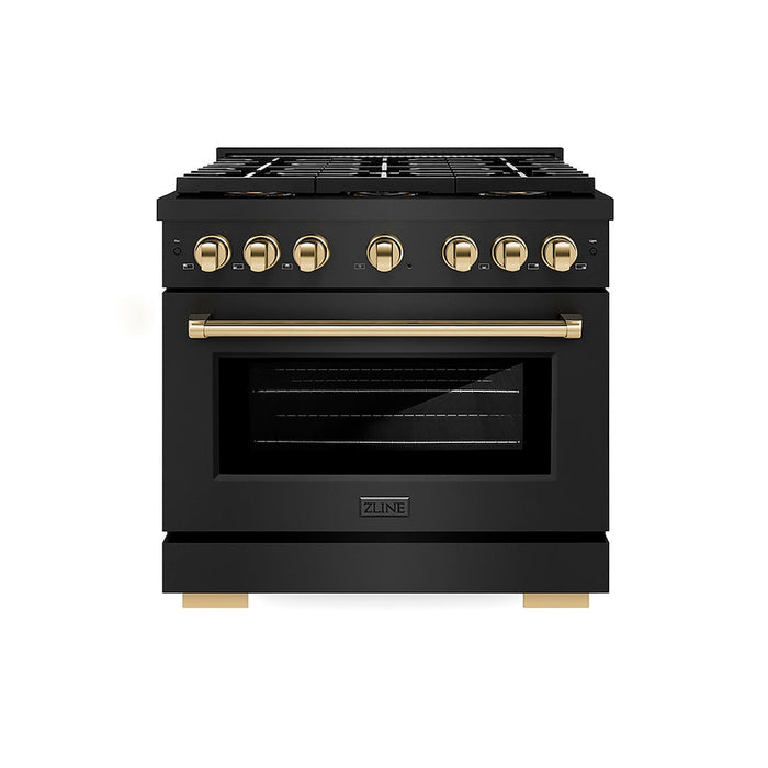 ZLINE Autograph Edition 36 in. 5.2 cu. ft. Paramount Dual Fuel Range with 6 Burner DuoPro™ Cooktop and Electric Convection Oven in Black Stainless Steel and Polished Gold Accents (PSDRBZ-36-G)
