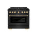 ZLINE Autograph Edition 36 in. 5.2 cu. ft. Paramount Dual Fuel Range with 6 Burner DuoPro™ Cooktop and Electric Convection Oven in Black Stainless Steel and Polished Gold Accents (PSDRBZ-36-G)