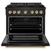 ZLINE Autograph Edition 36 in. 5.2 cu. ft. Paramount Dual Fuel Range with 6 Burner DuoPro™ Cooktop and Electric Convection Oven in Black Stainless Steel and Polished Gold Accents (PSDRBZ-36-G)