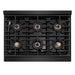 ZLINE Autograph Edition 36 in. 5.2 cu. ft. Paramount Dual Fuel Range with 6 Burner DuoPro™ Cooktop and Electric Convection Oven in Black Stainless Steel and Polished Gold Accents (PSDRBZ-36-G)