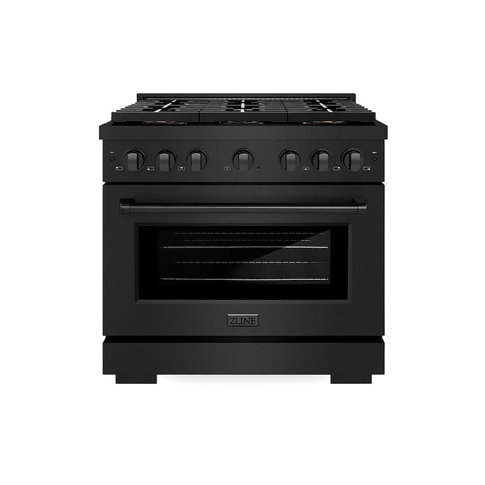 ZLINE 36 in. 5.2 cu. ft. Paramount Gas Range with 6 Burner DuoPro™ Cooktop and Convection Gas Oven in Black Stainless Steel (PSGRB-36)
