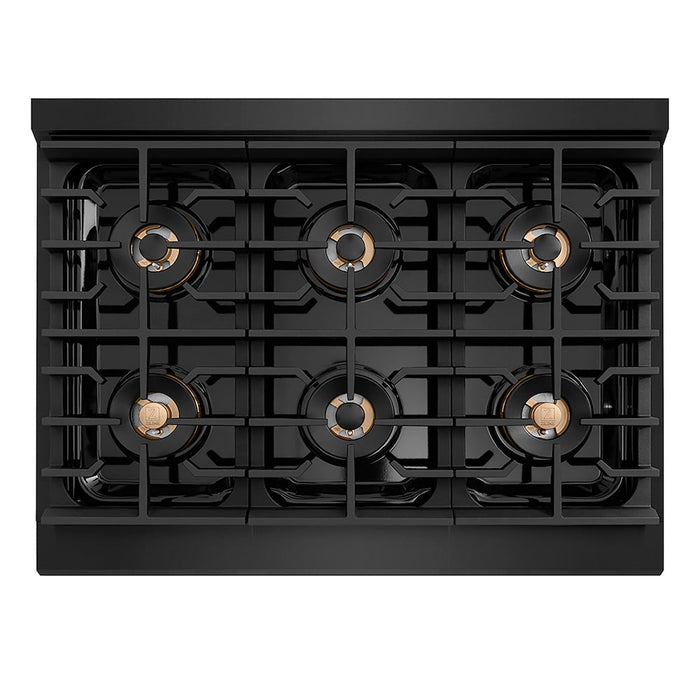ZLINE 36 in. 5.2 cu. ft. Paramount Gas Range with 6 Burner DuoPro™ Cooktop and Convection Gas Oven in Black Stainless Steel (PSGRB-36)
