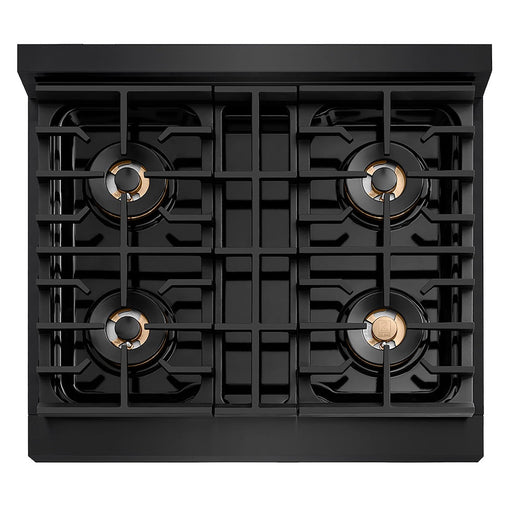 ZLINE Autograph Edition 30 in. 4.2 cu. ft. Paramount Gas Range with 4 Burner DuoPro™ Cooktop and Convection Gas Oven in Black Stainless Steel and Polished Gold Accents (PSGRBZ-30-G)
