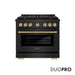 ZLINE Autograph Edition 36 in. 5.2 cu. ft. Paramount Gas Range with 6 Burner DuoPro™ Cooktop and Convection Gas Oven in Black Stainless Steel and Champagne Bronze Accents (PSGRBZ-36-CB)