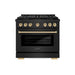 ZLINE Autograph Edition 36 in. 5.2 cu. ft. Paramount Gas Range with 6 Burner DuoPro™ Cooktop and Convection Gas Oven in Black Stainless Steel and Polished Gold Accents (PSGRBZ-36-G)