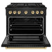 ZLINE Autograph Edition 36 in. 5.2 cu. ft. Paramount Gas Range with 6 Burner DuoPro™ Cooktop and Convection Gas Oven in Black Stainless Steel and Polished Gold Accents (PSGRBZ-36-G)