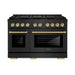 ZLINE Autograph Edition 48 in. 6.7 cu. ft. Paramount Gas Range with 8 Burner DuoPro™ Cooktop and Dual Ovens in Black Stainless Steel and Champagne Bronze Accents (PSGRBZ-48-CB)