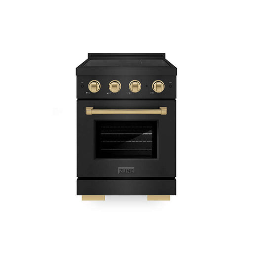 ZLINE Autograph Edition 24 in. 3.2 cu. ft. Paramount Induction Range with 3 Element Cooktop and Electric Convection Oven in Black Stainless Steel with Champagne Bronze Accents (SINRBZ-24-CB)
