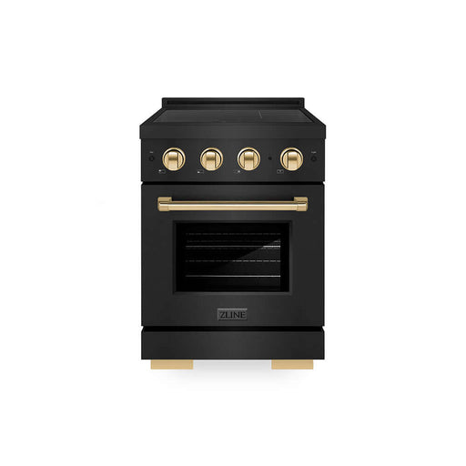 ZLINE Autograph Edition 24 in. 3.2 cu. ft. Paramount Induction Range with 3 Element Cooktop and Electric Convection Oven in Black Stainless Steel with Polished Gold Accents (SINRBZ-24-G)