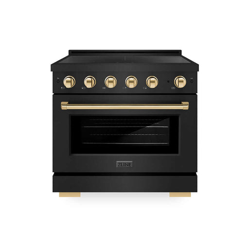 ZLINE Autograph Edition 36 in. 5.2 cu. ft. Paramount Induction Range with 5 Element Cooktop and Electric Convection Oven in Black Stainless Steel with Polished Gold Accents (SINRBZ-36-G)