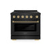 ZLINE Autograph Edition 36 in. 5.2 cu. ft. Paramount Induction Range with 5 Element Cooktop and Electric Convection Oven in Black Stainless Steel with Champagne Bronze Helix Handle and Knob Accents (SINRBZ-36-KCB)