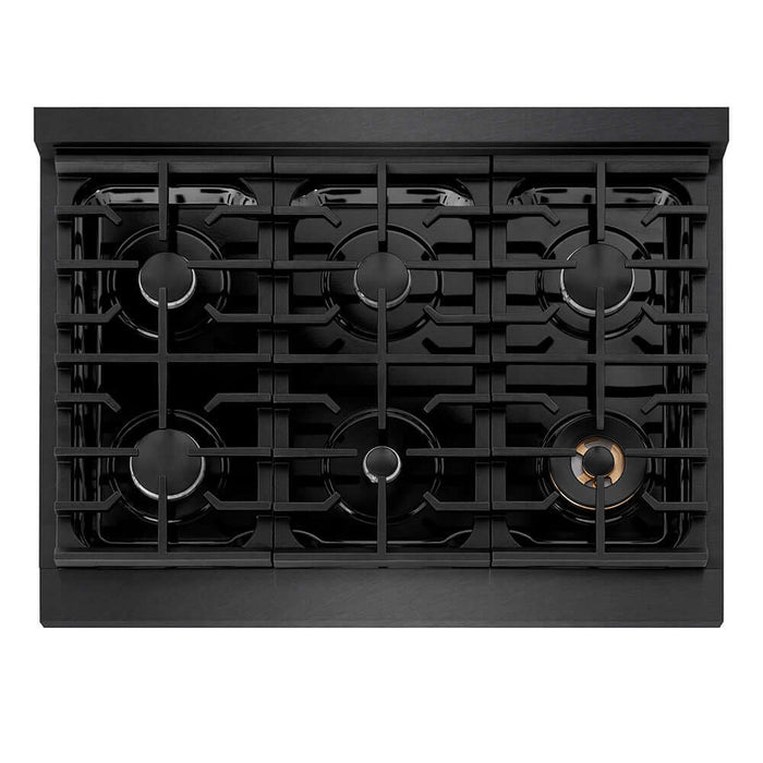 ZLINE 36 in. 5.2 cu. ft. Paramount Dual Fuel Range with 6 Burner Gas Cooktop and Electric Convection Oven in Black Satin Stainless Steel (SDRBS-36)