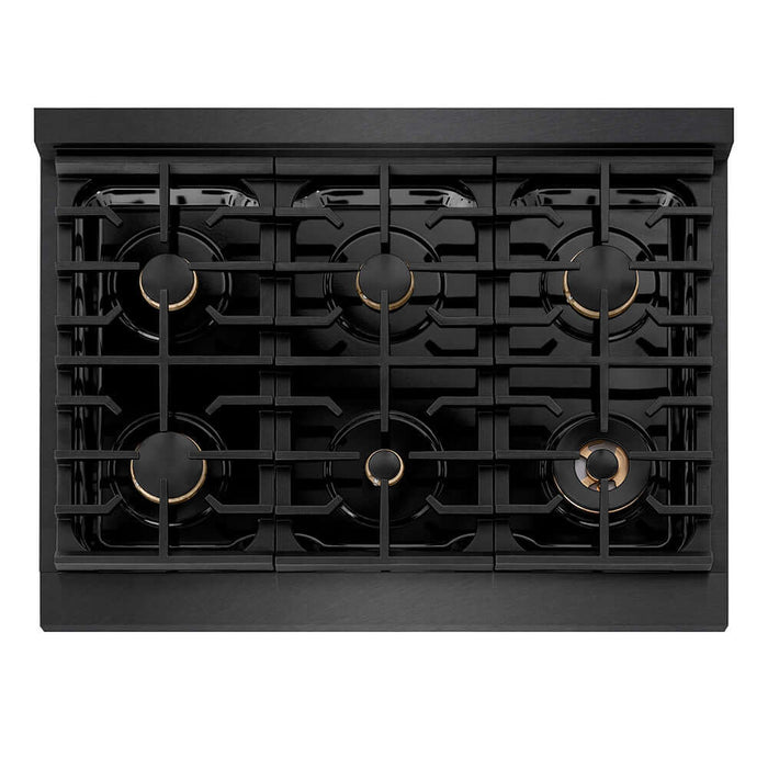 ZLINE 36 in. 5.2 cu. ft. Paramount Dual Fuel Range with Gas Cooktop and Electric Convection Oven in Black Satin Stainless Steel with 6 Brass Burners (SDRBS-BR-36)