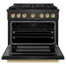 ZLINE Autograph Edition 36 in. 5.2 cu. ft. Paramount Dual Fuel Range with 6 Burner Gas Cooktop and Electric Convection Oven in Black Satin Stainless Steel with Champagne Bronze Accents (SDRBSZ-36-CB)