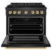 ZLINE Autograph Edition 36 in. 5.2 cu. ft. Paramount Dual Fuel Range with 6 Burner Gas Cooktop and Electric Convection Oven in Black Satin Stainless Steel with Polished Gold Accents (SDRBSZ-36-G)