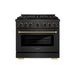 ZLINE Designer Collection 36 in. 5.2 cu. ft. Paramount Dual Fuel Range with 6 Burner Gas Cooktop and Electric Convection Oven in Black Satin Stainless Steel with Matte Black and Champagne Bronze Accents (SDRBSZ-36-MBCB)