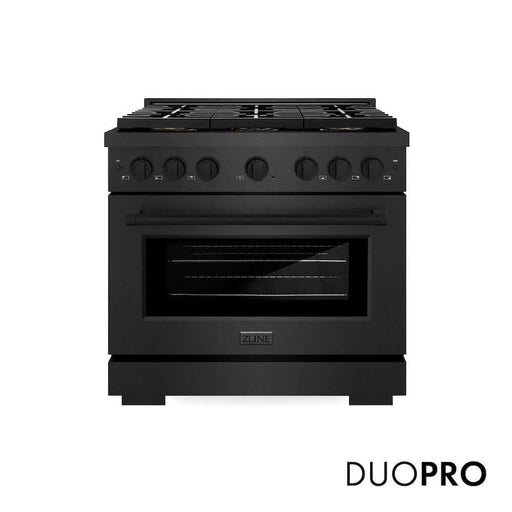 ZLINE 36 in. 5.2 cu. ft. Paramount Dual Fuel Range with 6 Burner DuoPro™ Cooktop and Electric Convection Oven in Black Satin Stainless Steel (PSDRBS-36)