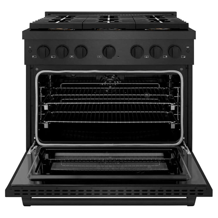 ZLINE 36 in. 5.2 cu. ft. Paramount Dual Fuel Range with 6 Burner DuoPro™ Cooktop and Electric Convection Oven in Black Satin Stainless Steel (PSDRBS-36)