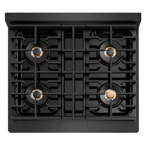 ZLINE Autograph Edition 30 in. 4.2 cu. ft. Paramount Dual Fuel Range with 4 Burner DuoPro™ Cooktop and Electric Convection Oven in Black Satin Stainless Steel and Polished Gold Accents (PSDRBSZ-30-G)