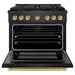 ZLINE Autograph Edition 36 in. 5.2 cu. ft. Paramount Dual Fuel Range with 6 Burner DuoPro™ Cooktop and Electric Convection Oven in Black Satin Stainless Steel and Champagne Bronze Accents (PSDRBSZ-36-CB)