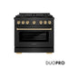 ZLINE Autograph Edition 36 in. 5.2 cu. ft. Paramount Dual Fuel Range with 6 Burner DuoPro™ Cooktop and Electric Convection Oven in Black Satin Stainless Steel and Polished Gold Accents (PSDRBSZ-36-G)