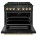ZLINE Autograph Edition 36 in. 5.2 cu. ft. Paramount Dual Fuel Range with 6 Burner DuoPro™ Cooktop and Electric Convection Oven in Black Satin Stainless Steel and Polished Gold Accents (PSDRBSZ-36-G)