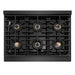 ZLINE Autograph Edition 36 in. 5.2 cu. ft. Paramount Dual Fuel Range with 6 Burner DuoPro™ Cooktop and Electric Convection Oven in Black Satin Stainless Steel and Polished Gold Accents (PSDRBSZ-36-G)