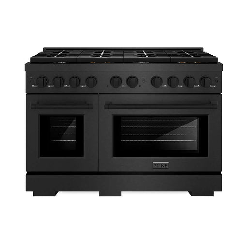 ZLINE 48 in. 6.7 cu. ft. Paramount Double Oven Gas Range with 8 Burner Cooktop in Black Satin Stainless Steel (SGRBS-48)