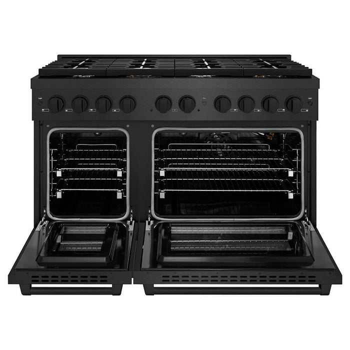 ZLINE 48 in. 6.7 cu. ft. Paramount Double Oven Gas Range with 8 Burner Cooktop in Black Satin Stainless Steel (SGRBS-48)