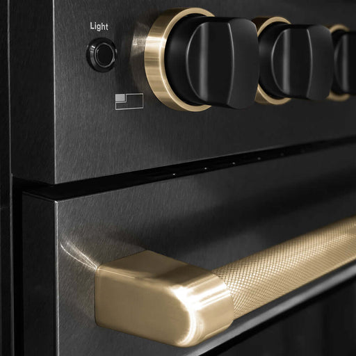 ZLINE Designer Collection 36 in. 5.2 cu. ft. Paramount Gas Range with 6 Burner Cooktop and Convection Gas Oven in Black Satin Stainless Steel with Matte Black and Champagne Bronze Accents (SGRBSZ-36-MBCB)