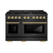 ZLINE Autograph Edition 48 in. 6.7 cu. ft. Paramount Double Oven Gas Range with 8 Burner Cooktop in Black Satin Stainless Steel and Champagne Bronze Accents (SGRBSZ-48-CB)