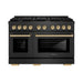 ZLINE Autograph Edition 48 in. 6.7 cu. ft. Paramount Double Oven Gas Range with 8 Burner Cooktop in Black Satin Stainless Steel and Polished Gold Accents (SGRBSZ-48-G)