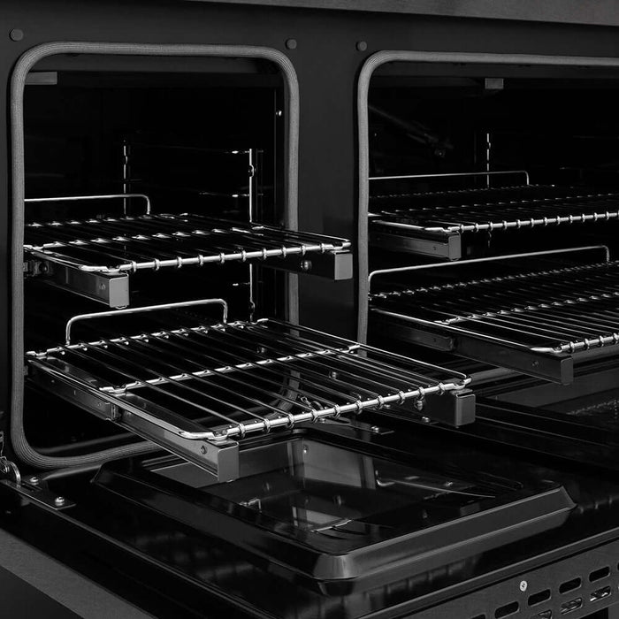 ZLINE Autograph Edition 48 in. 6.7 cu. ft. Paramount Double Oven Gas Range with 8 Burner Cooktop in Black Satin Stainless Steel and Polished Gold Accents (SGRBSZ-48-G)