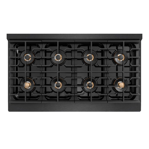 ZLINE Autograph Edition 48 in. 6.7 cu. ft. Paramount Gas Range with 8 Burner DuoPro™ Cooktop and Dual Ovens in Black Satin Stainless Steel and Champagne Bronze Accents (PSGRBSZ-48-CB)