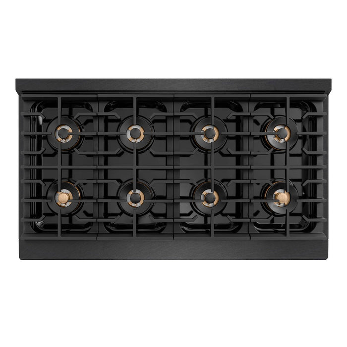 ZLINE Autograph Edition 48 in. 6.7 cu. ft. Paramount Gas Range with 8 Burner DuoPro™ Cooktop and Dual Ovens in Black Satin Stainless Steel and Champagne Bronze Accents (PSGRBSZ-48-CB)