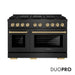 ZLINE Autograph Edition 48 in. 6.7 cu. ft. Paramount Gas Range with 8 Burner DuoPro™ Cooktop and Dual Ovens in Black Satin Stainless Steel and Champagne Bronze Accents (PSGRBSZ-48-CB)