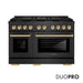 ZLINE Autograph Edition 48 in. 6.7 cu. ft. Paramount Gas Range with 8 Burner DuoPro™ Cooktop and Dual Ovens in Black Satin Stainless Steel and Polished Gold Accents (PSGRBSZ-48-G)