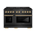 ZLINE Autograph Edition 48 in. 6.7 cu. ft. Paramount Gas Range with 8 Burner DuoPro™ Cooktop and Dual Ovens in Black Satin Stainless Steel and Polished Gold Accents (PSGRBSZ-48-G)