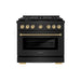 ZLINE Autograph Edition 36 in. 5.2 cu. ft. Paramount Dual Fuel Range with 6 Burner Gas Cooktop and Electric Convection Oven in Black Stainless Steel with Champagne Bronze Helix Handle and Knob Accents (SDRBZ-36-KCB)