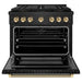 ZLINE Autograph Edition 36 in. 5.2 cu. ft. Paramount Dual Fuel Range with 6 Burner DuoPro™ Cooktop and Electric Convection Oven in Black Stainless Steel with Polished Gold Helix Handle and Accents (PSDRBZ-36-KG)